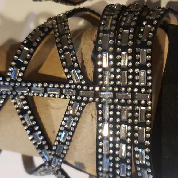 ANTONIO MELINA BLACK & SILVER EMBELLISHED STRAPPY GLADIATOR FLAT SANDALS ZIPPER - Picture 3 of 9